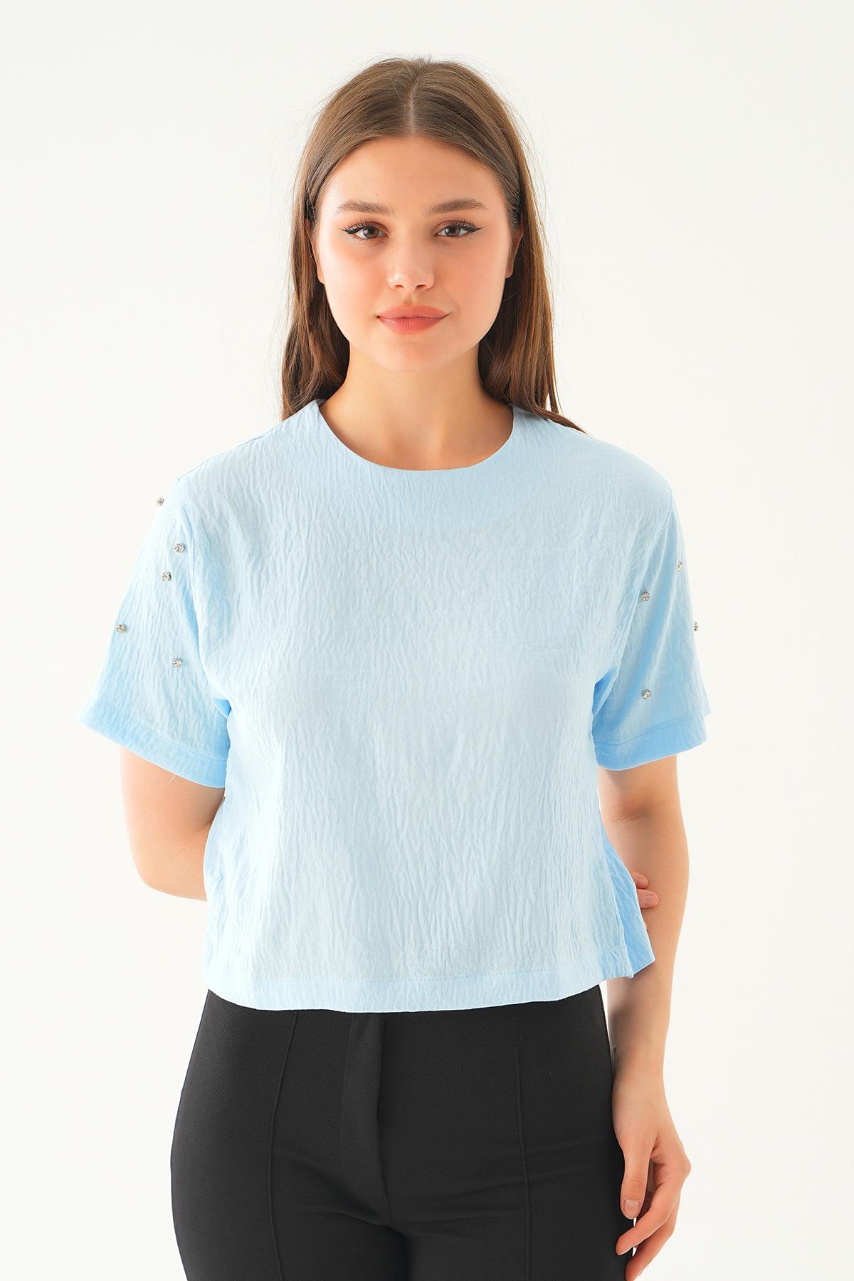 Bebe Mavi Kol İnci Detay Bluz 71511 - 1