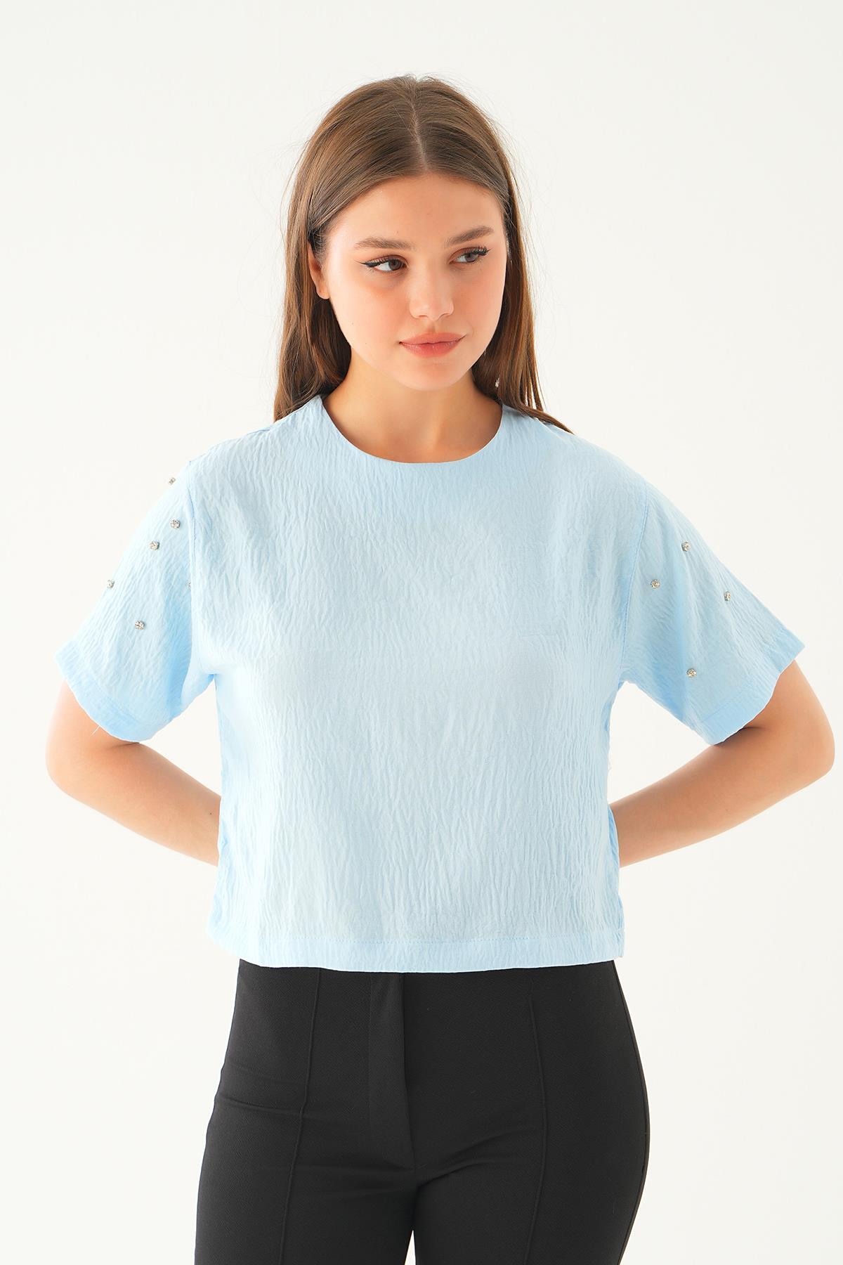 Bebe Mavi Kol İnci Detay Bluz 71511 - 2