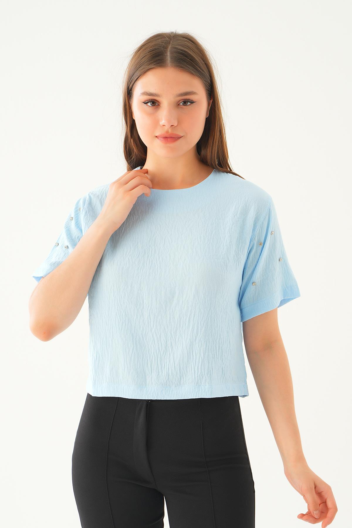 Bebe Mavi Kol İnci Detay Bluz 71511 - 3