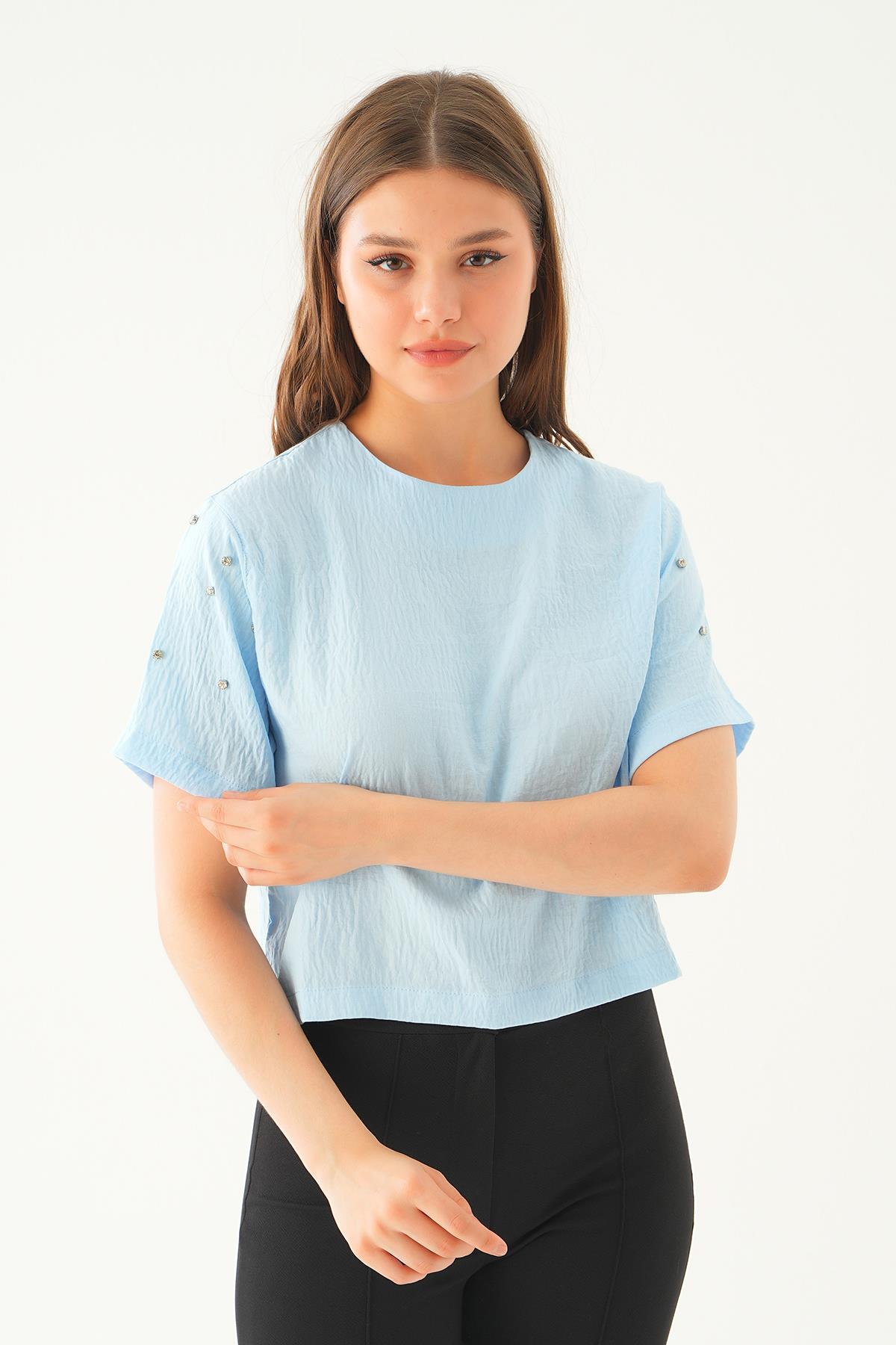 Bebe Mavi Kol İnci Detay Bluz 71511 - 4