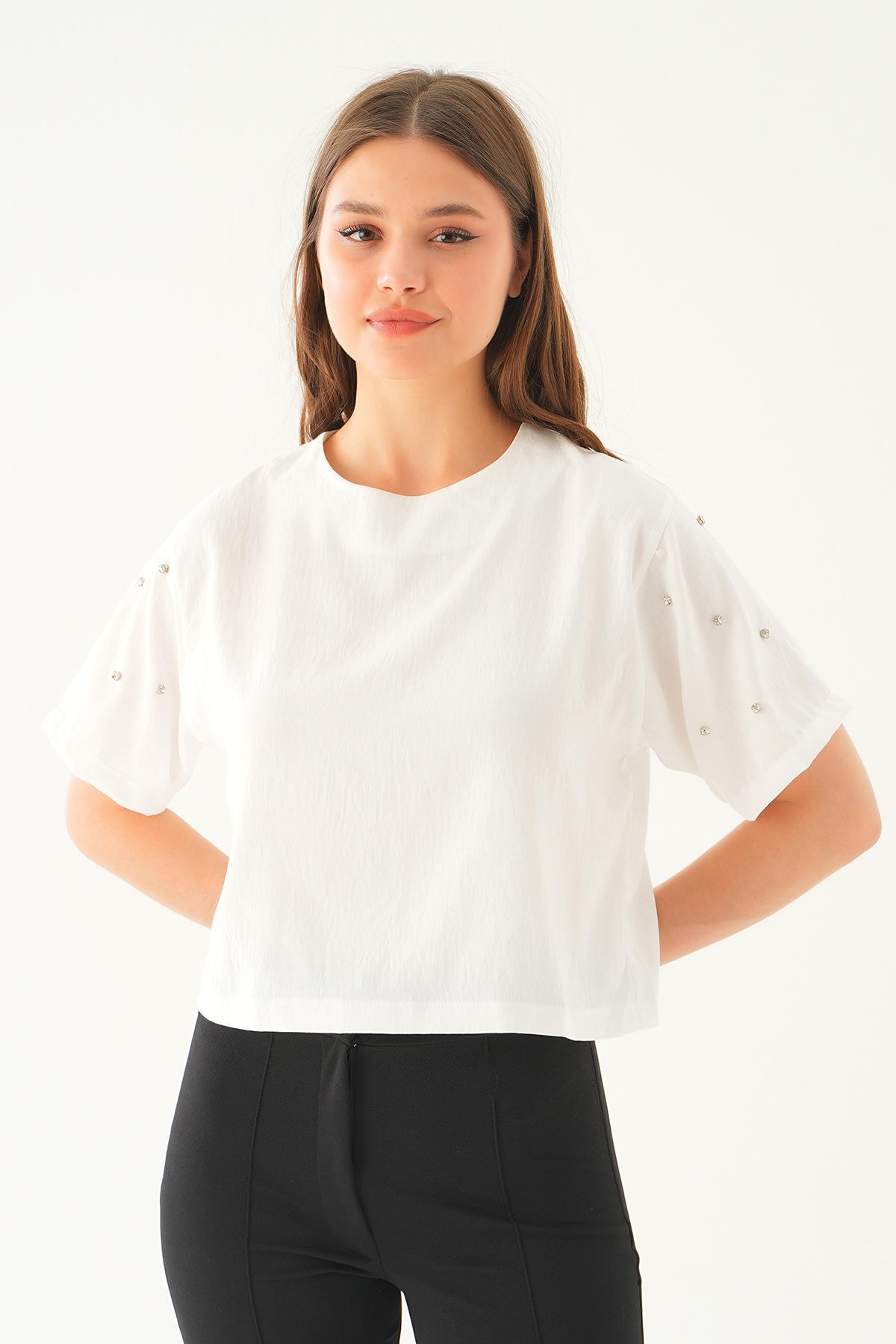 71511 Kol İnci Detay Bluz Ekru 