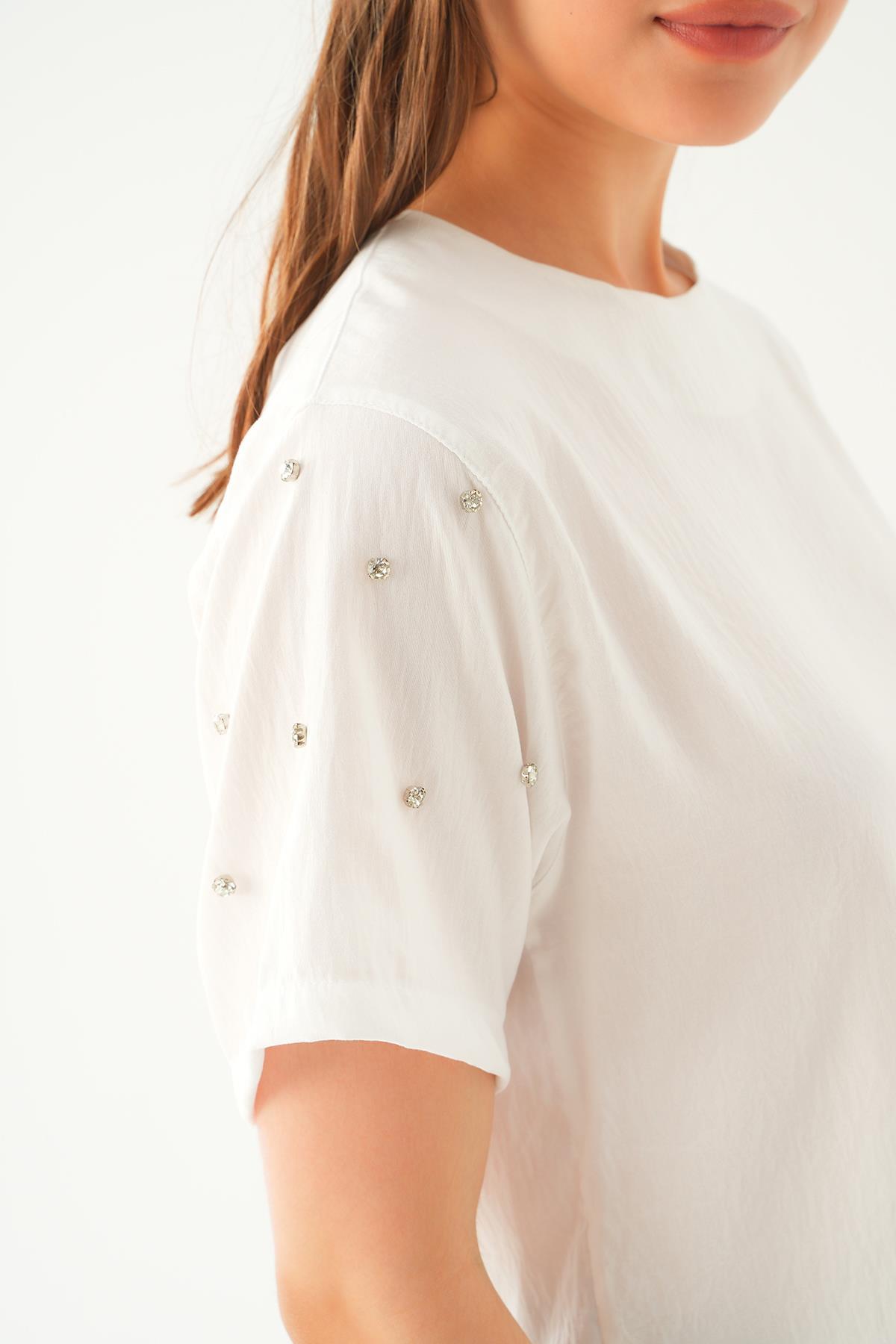 Ekru Kol İnci Detay Bluz 71511 - 2