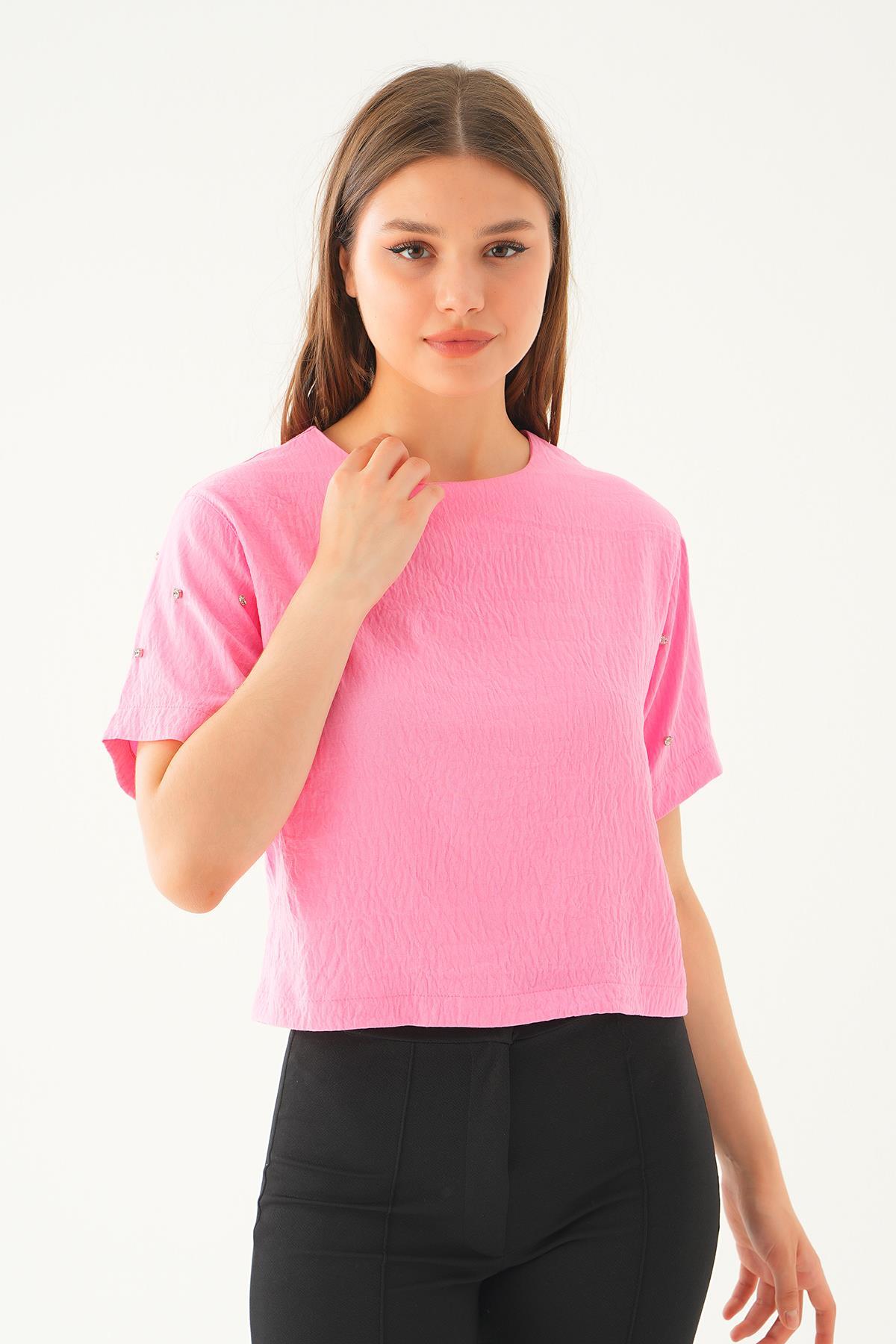 Pembe Kol İnci Detay Bluz 71511 - 2