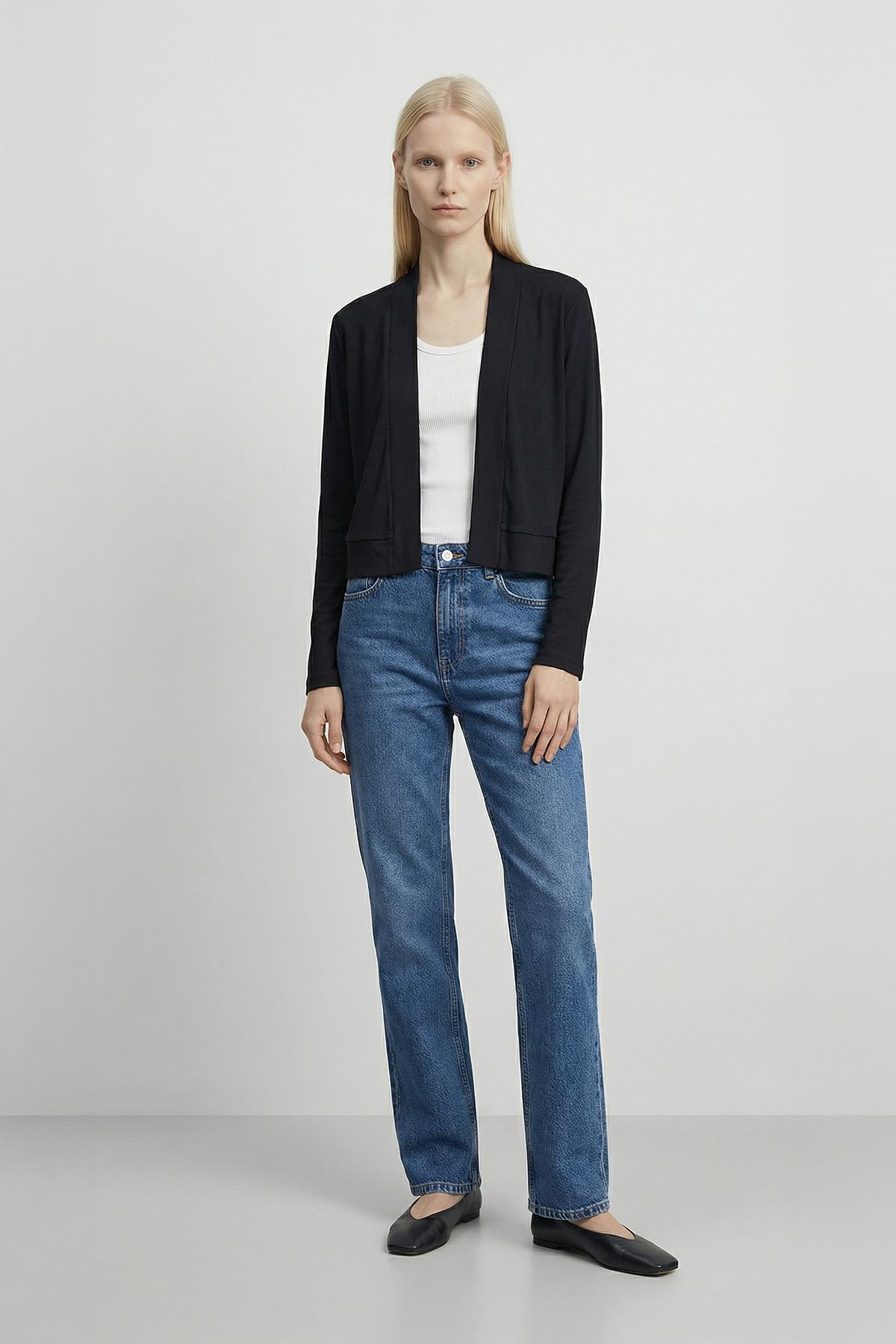 7160 Uzun Kol Kısa Hırka Siyah - 1