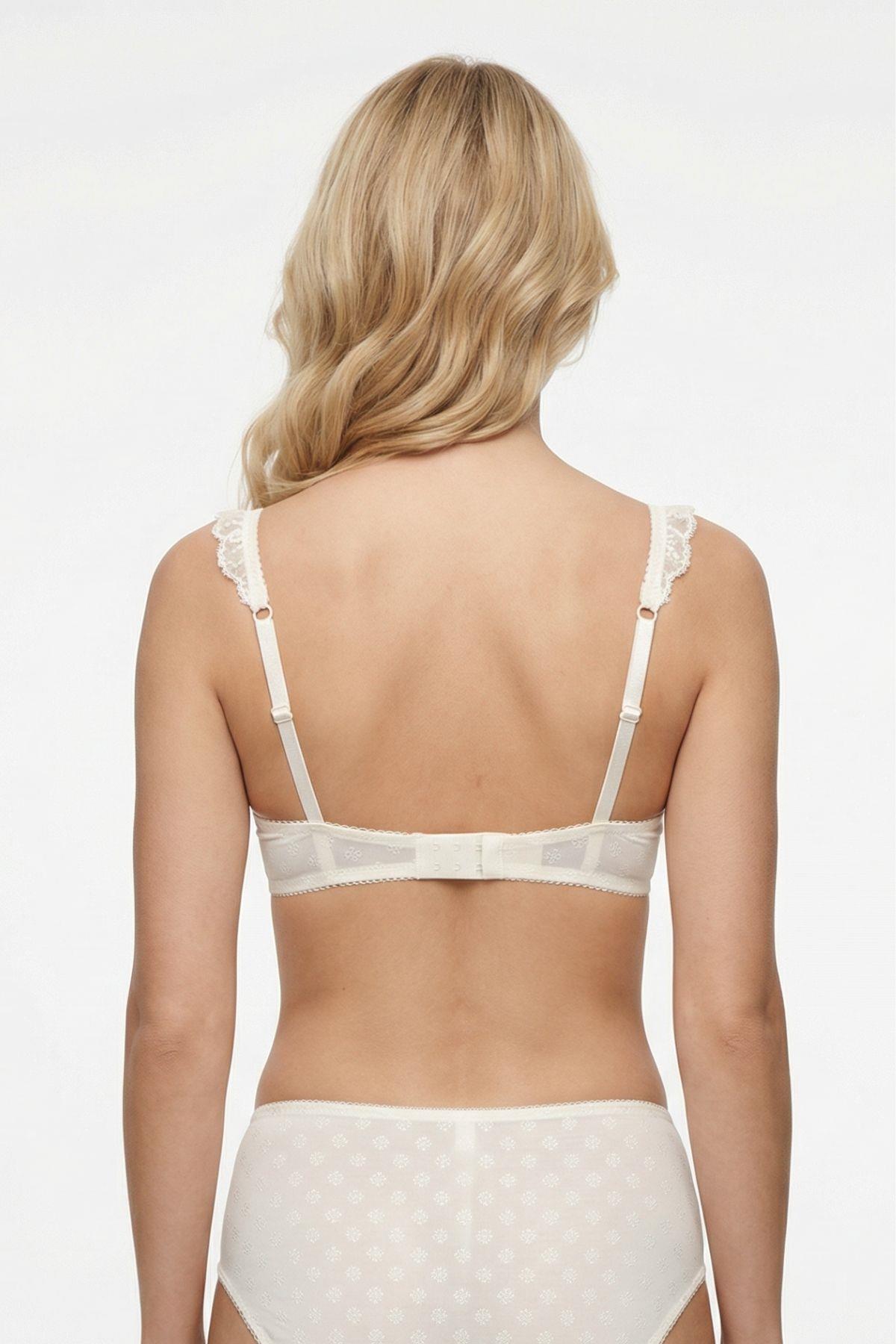 Ekru Desenli Askı Fırfır Detay Sütyen Takım 717 - RAYS (1)