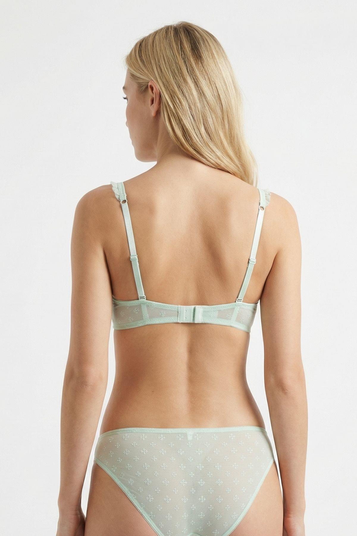Mint Desenli Askı Fırfır Detay Sütyen Takım 717 - 2