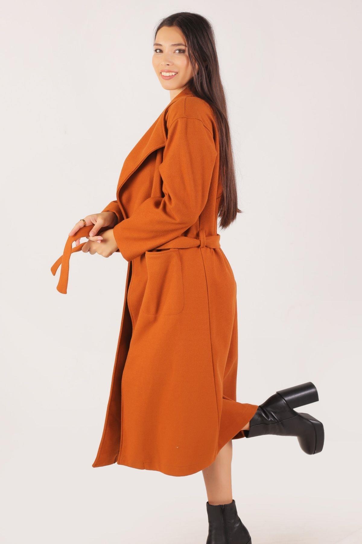 7177A Şal Yaka Kaşe Kaban Kiremit - 3