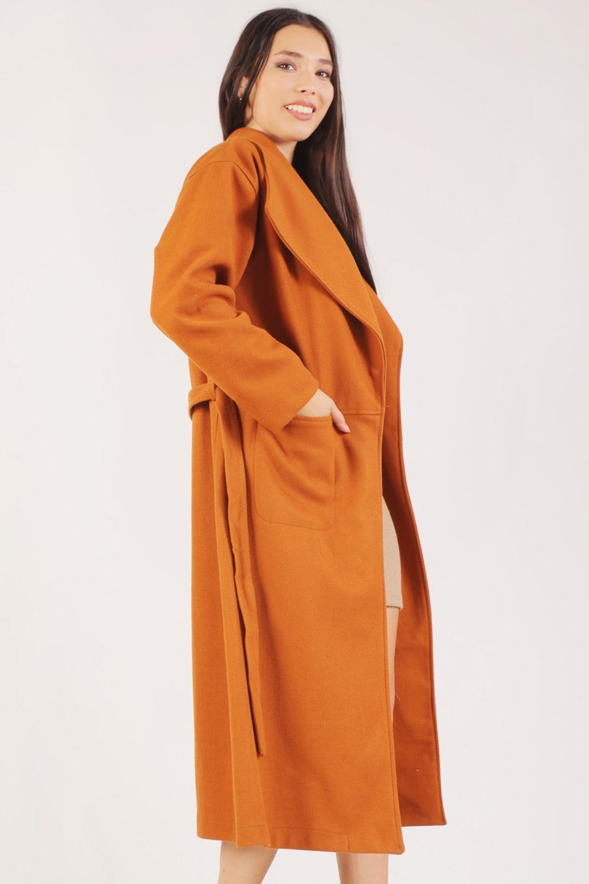 Kiremit Şal Yaka Kaşe Kaban 7177A 