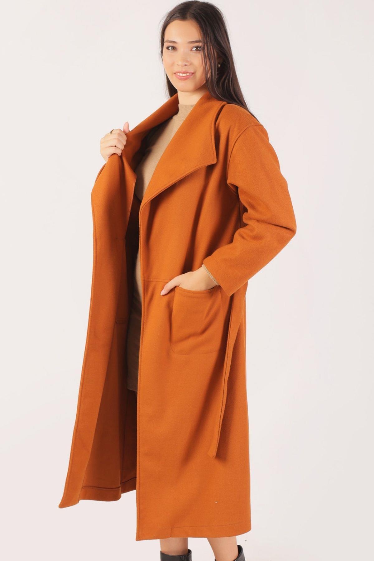 Kiremit Şal Yaka Kaşe Kaban 7177A - 2