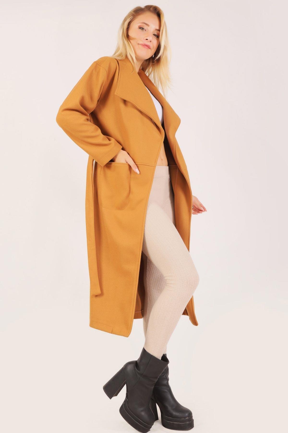 7177A Şal Yaka Kaşe Kaban Vizon - 2