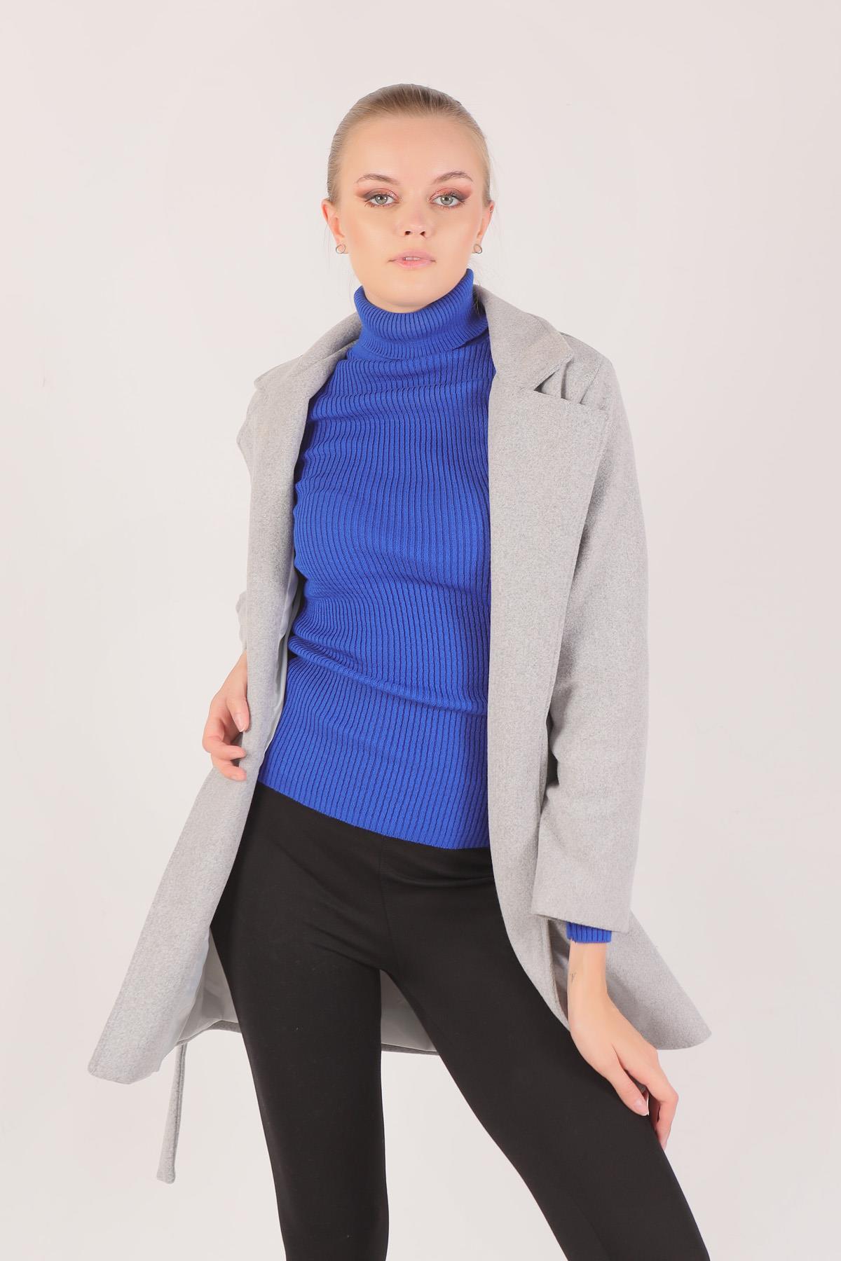 Gri Kuşaklı Kaşe Kaban 7194A - 4