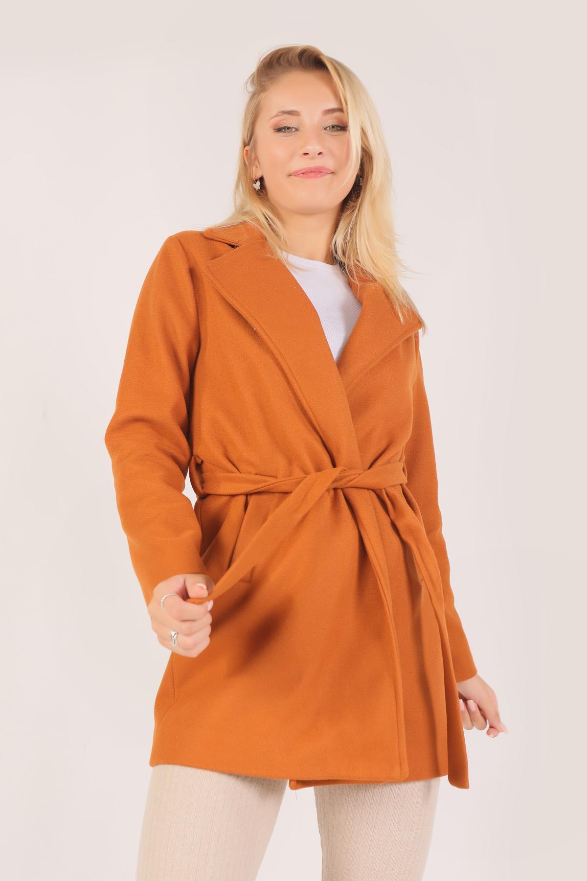 Kiremit Kuşaklı Kaşe Kaban 7194A 