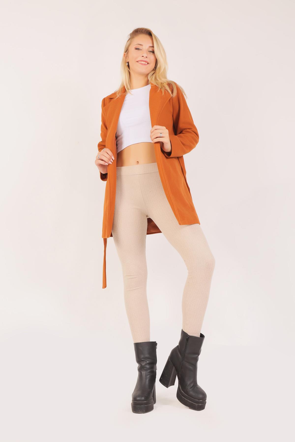 Kiremit Kuşaklı Kaşe Kaban 7194A - 2