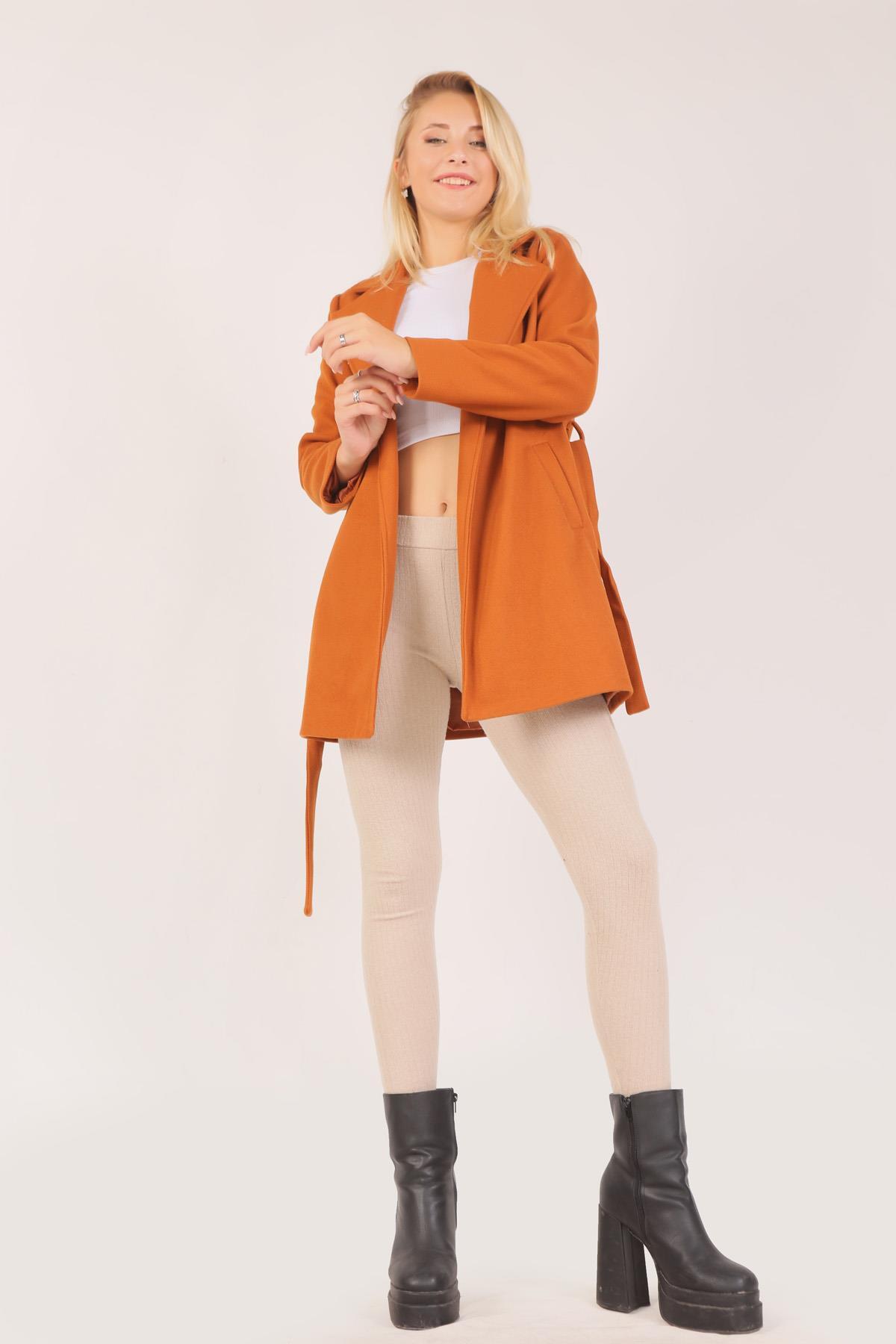 Kiremit Kuşaklı Kaşe Kaban 7194A - 3