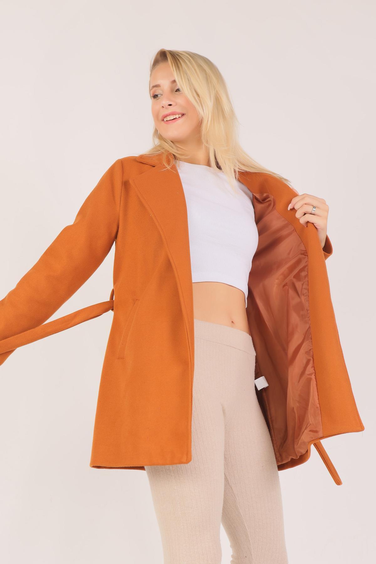 Kiremit Kuşaklı Kaşe Kaban 7194A - 4