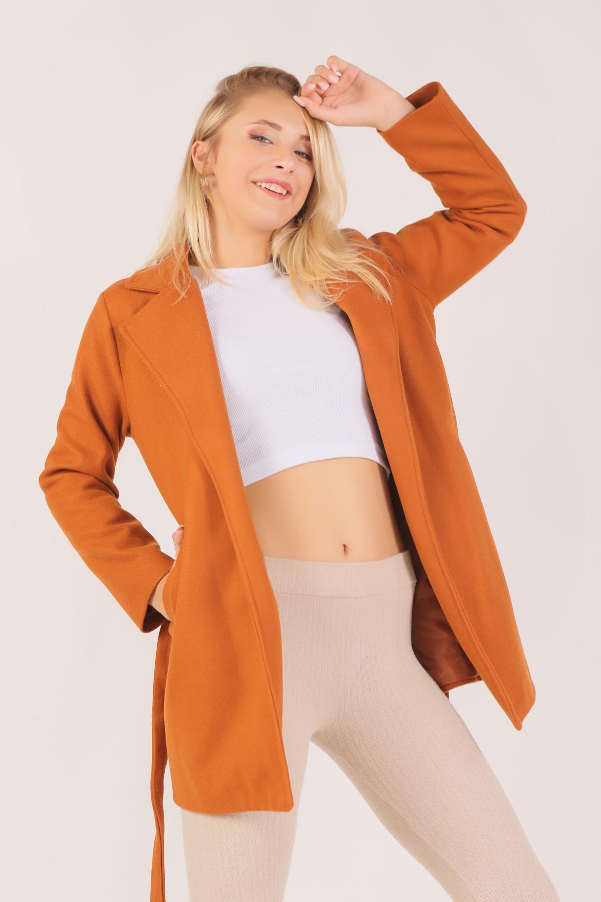 Kiremit Kuşaklı Kaşe Kaban 7194A - 5