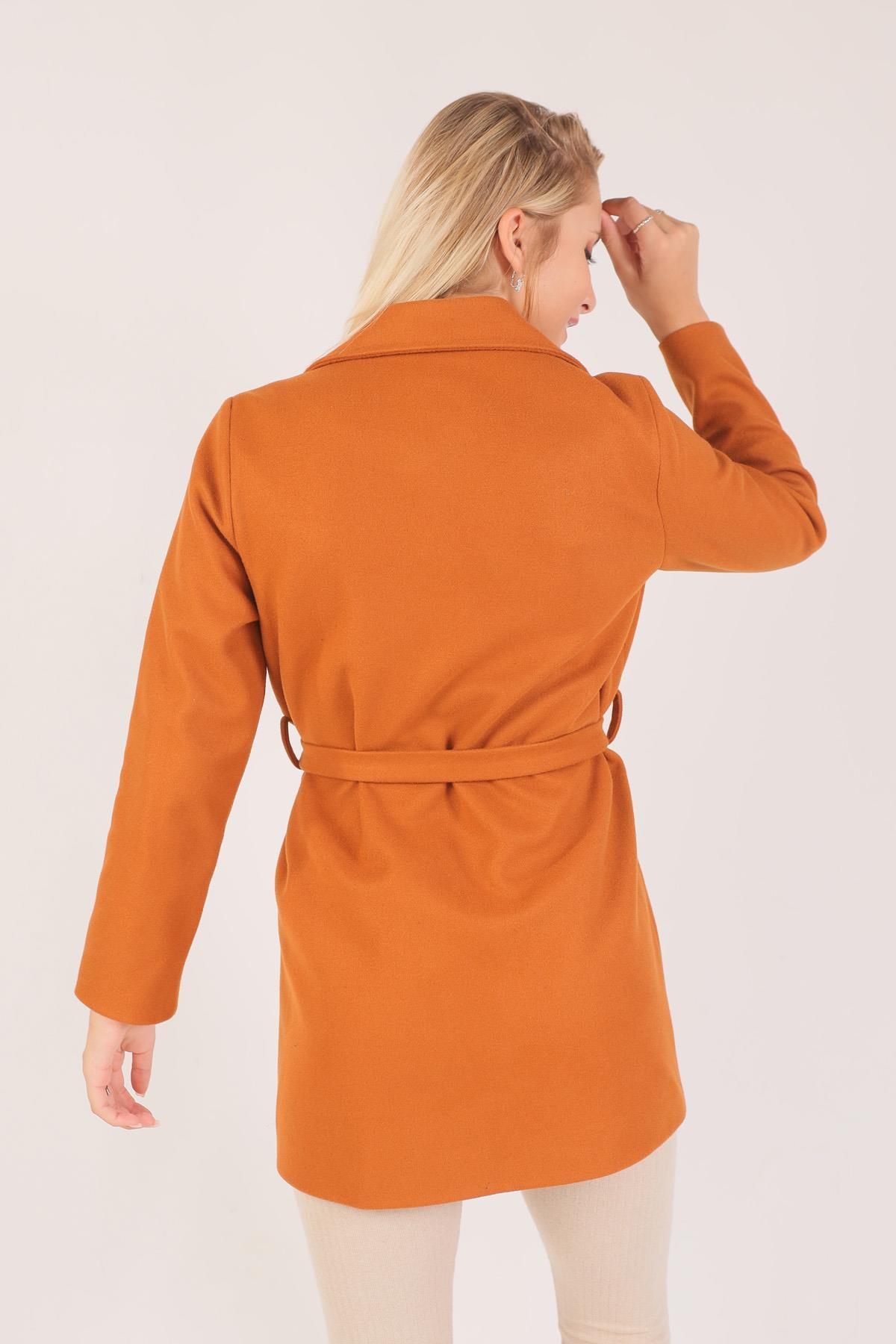 Kiremit Kuşaklı Kaşe Kaban 7194A - 7