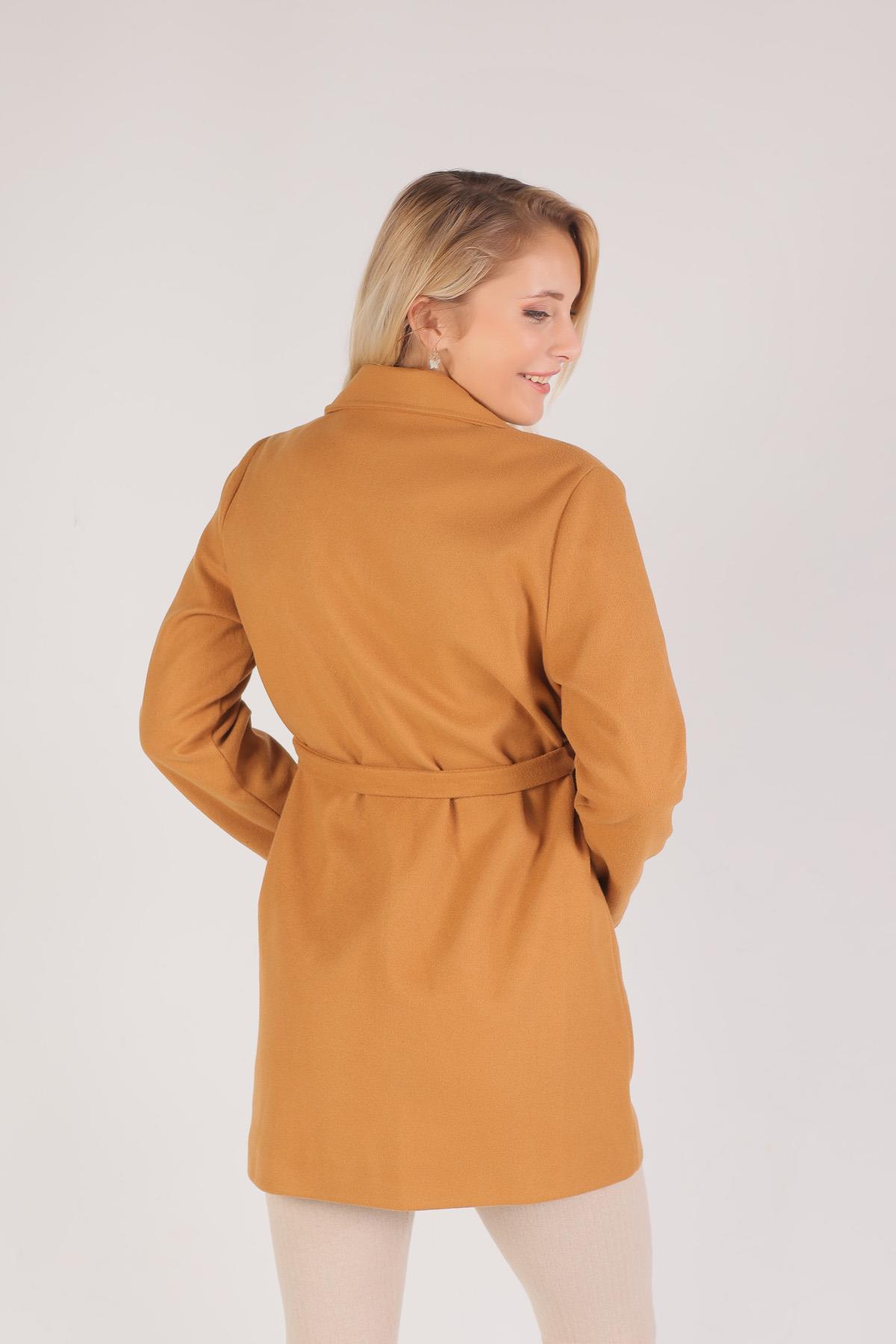 7194A Kuşaklı Kaşe Kaban Vizon - 6