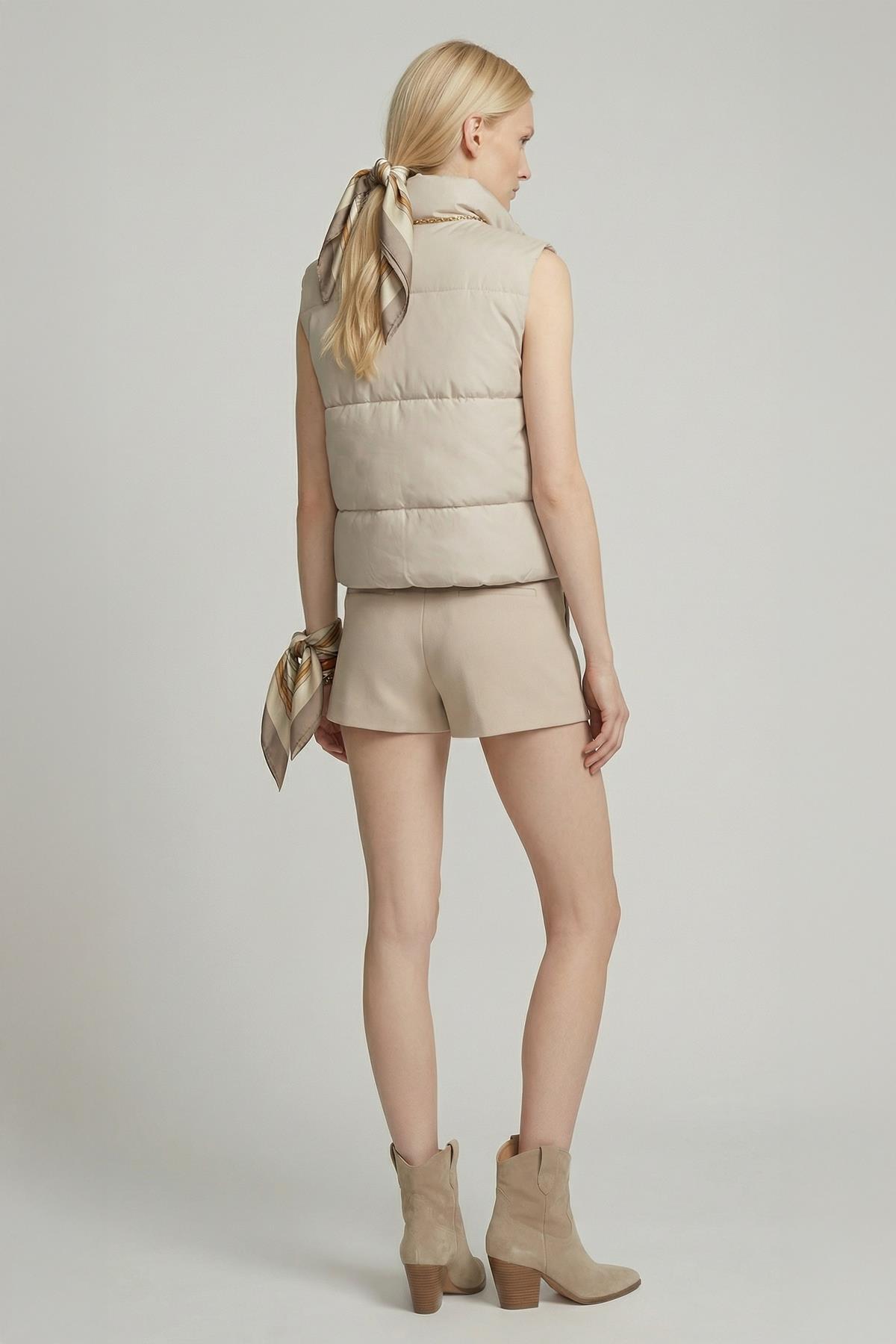 7200 Sıfır Kol Fermuarlı Yelek Bej - 3