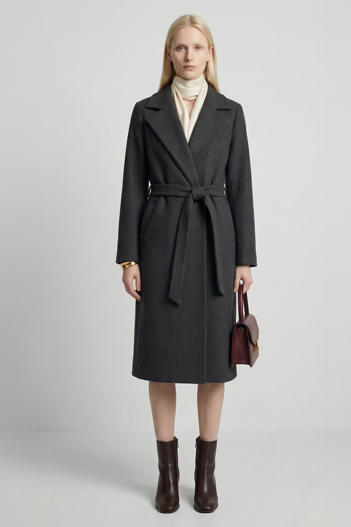 7218A Belden Bağlamalı Kaşe Kaban Antrasit - RAYS