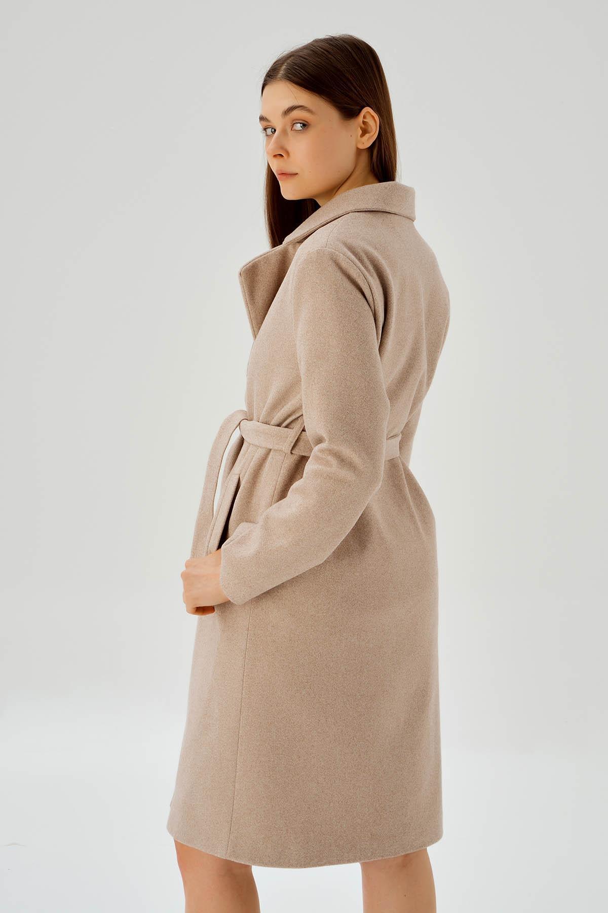 7218A Belden Bağlamalı Kaşe Kaban Camel - 6