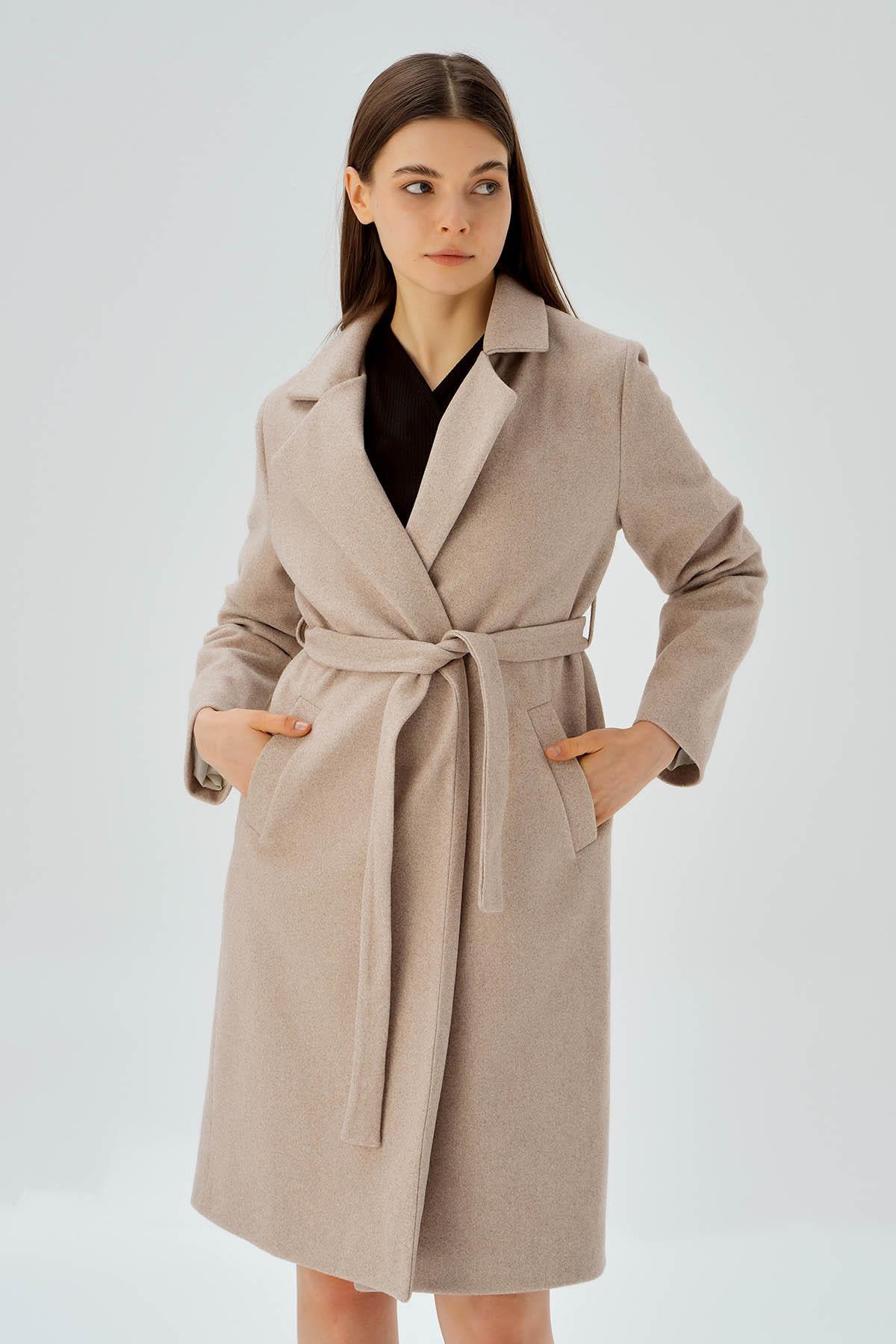 7218A Belden Bağlamalı Kaşe Kaban Camel - 4