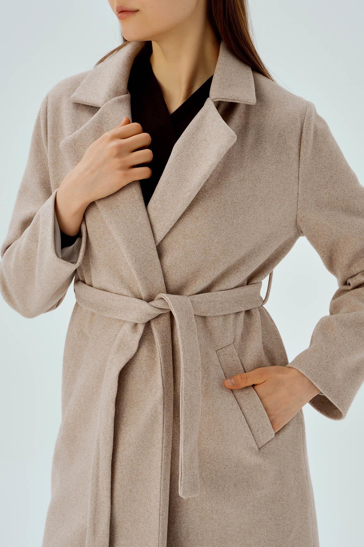 Camel Belden Bağlamalı Kaşe Kaban 7218A - 5