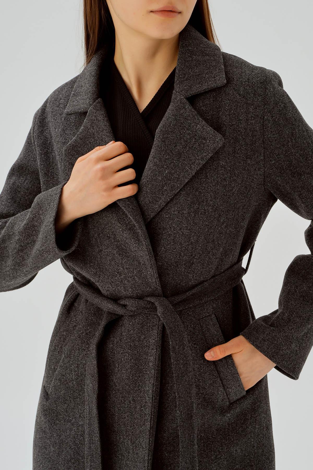 7218A Belden Bağlamalı Kaşe Kaban Füme - 5