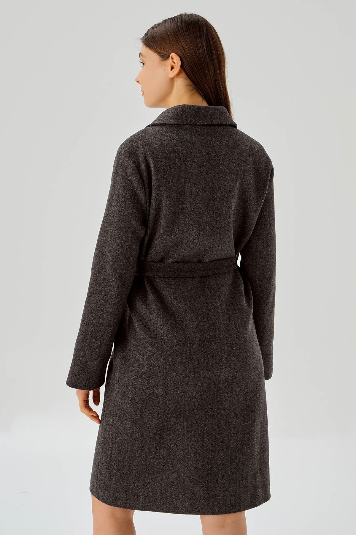 Füme Belden Bağlamalı Kaşe Kaban 7218A - 6