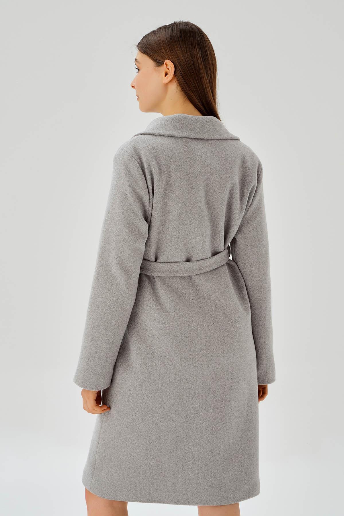 7218A Belden Bağlamalı Kaşe Kaban Gri - 5