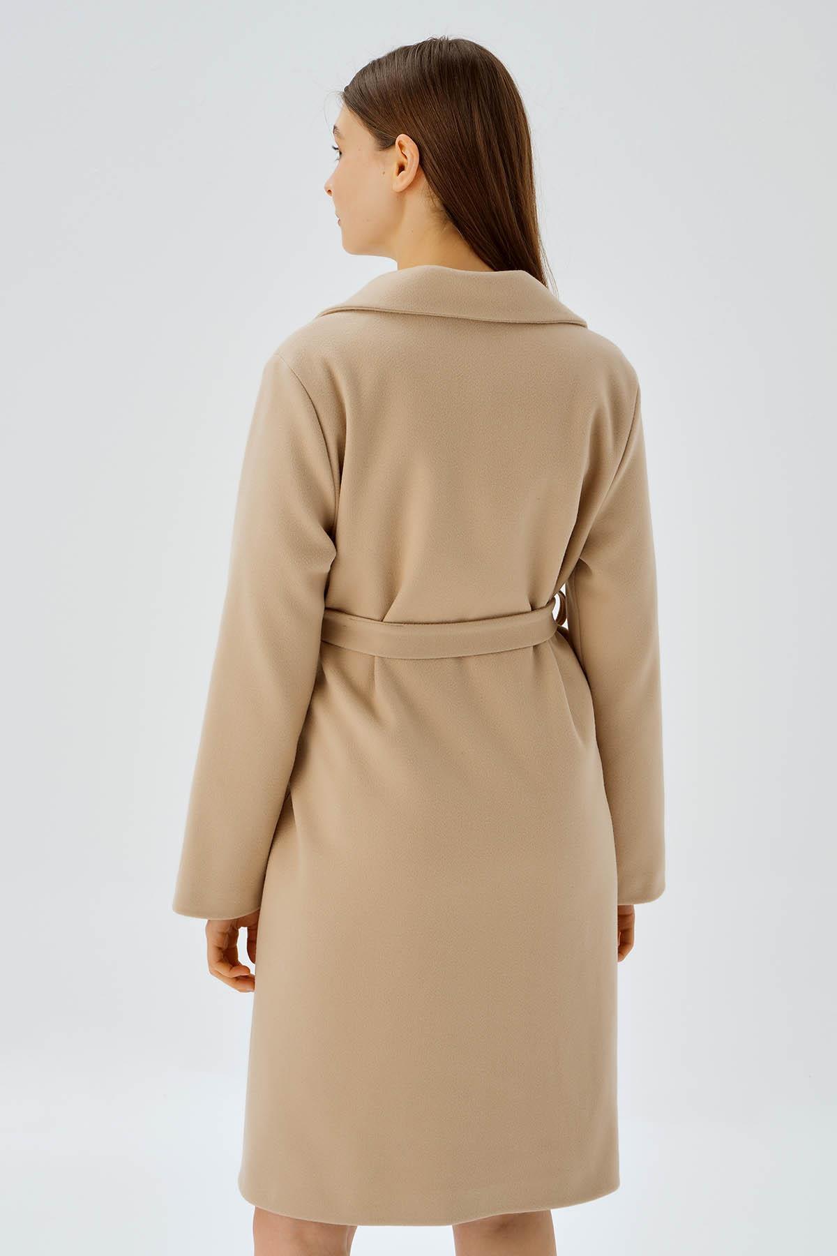 7218A Belden Bağlamalı Kaşe Kaban Vizon - 5