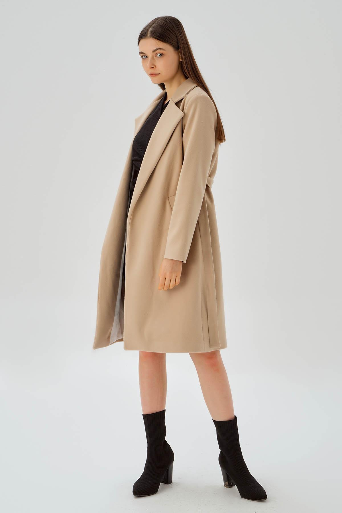 Vizon Belden Bağlamalı Kaşe Kaban 7218A 