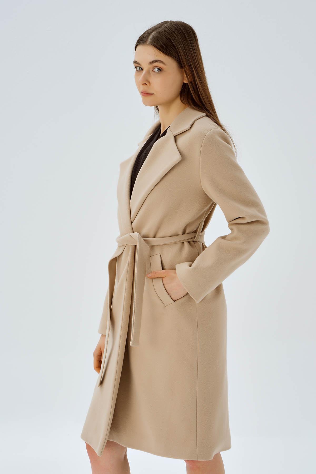 Vizon Belden Bağlamalı Kaşe Kaban 7218A - 3