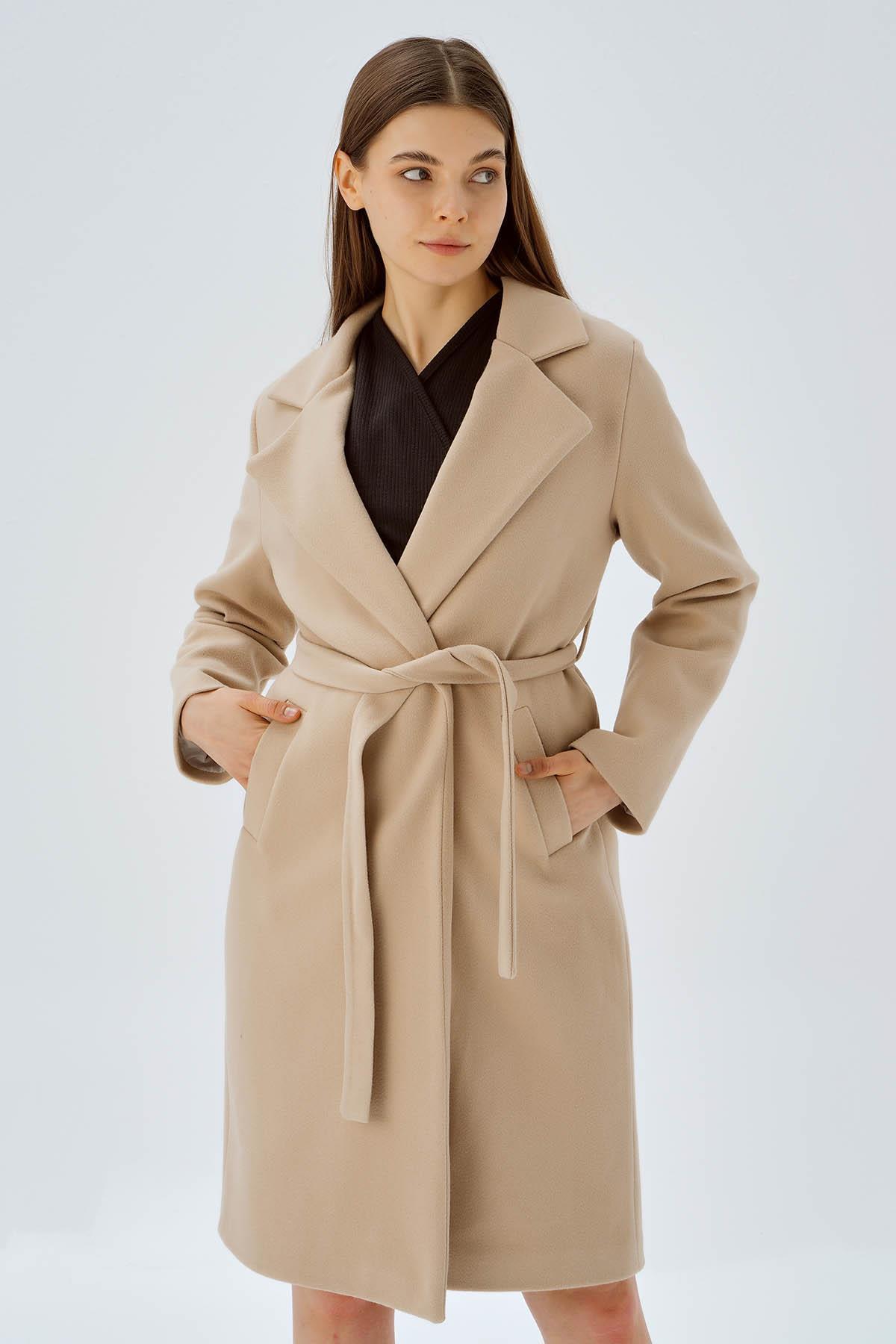 Vizon Belden Bağlamalı Kaşe Kaban 7218A - 4