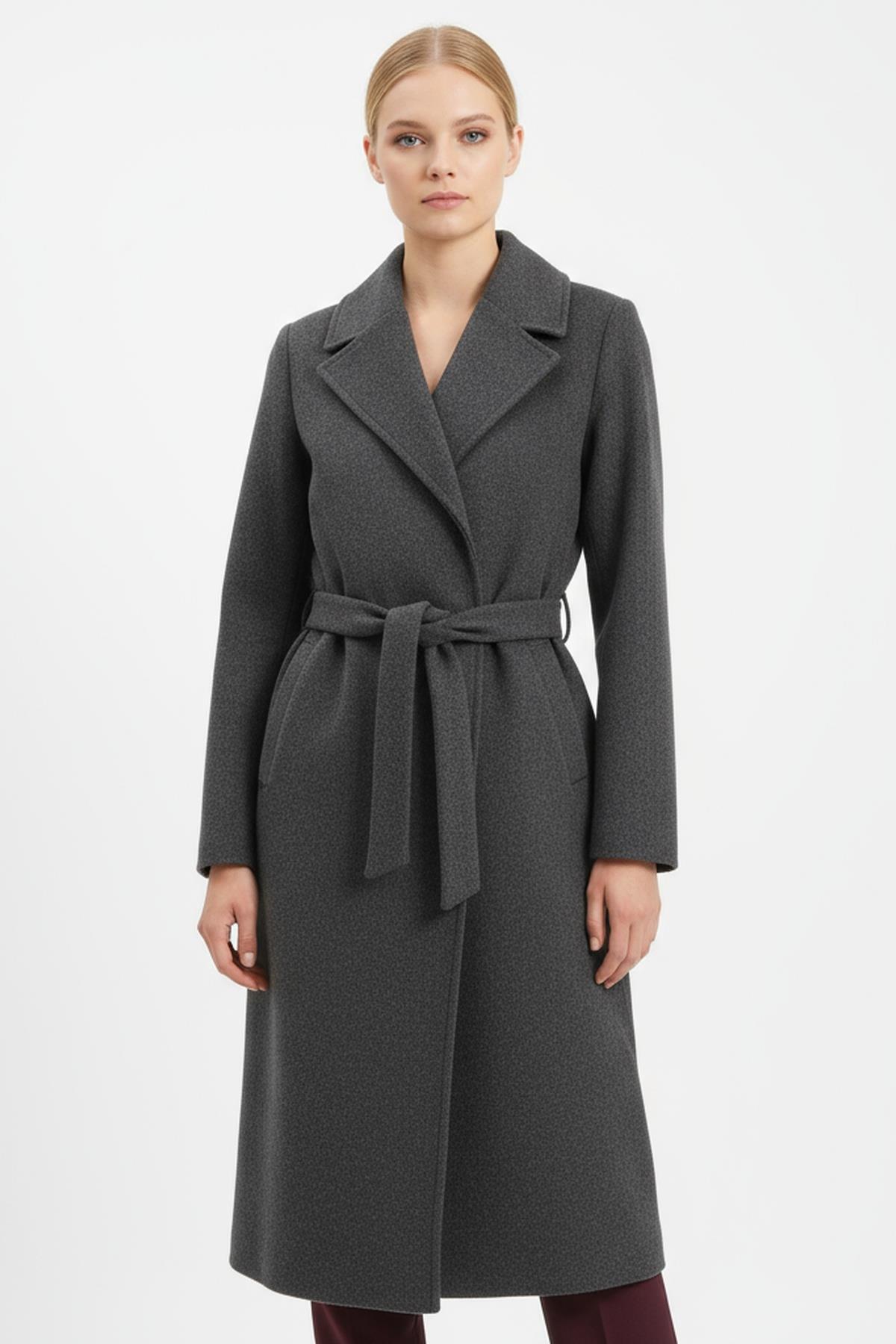 7242A Bel Bağlamalı Uzun Astarlı Kaban Antrasit - 1