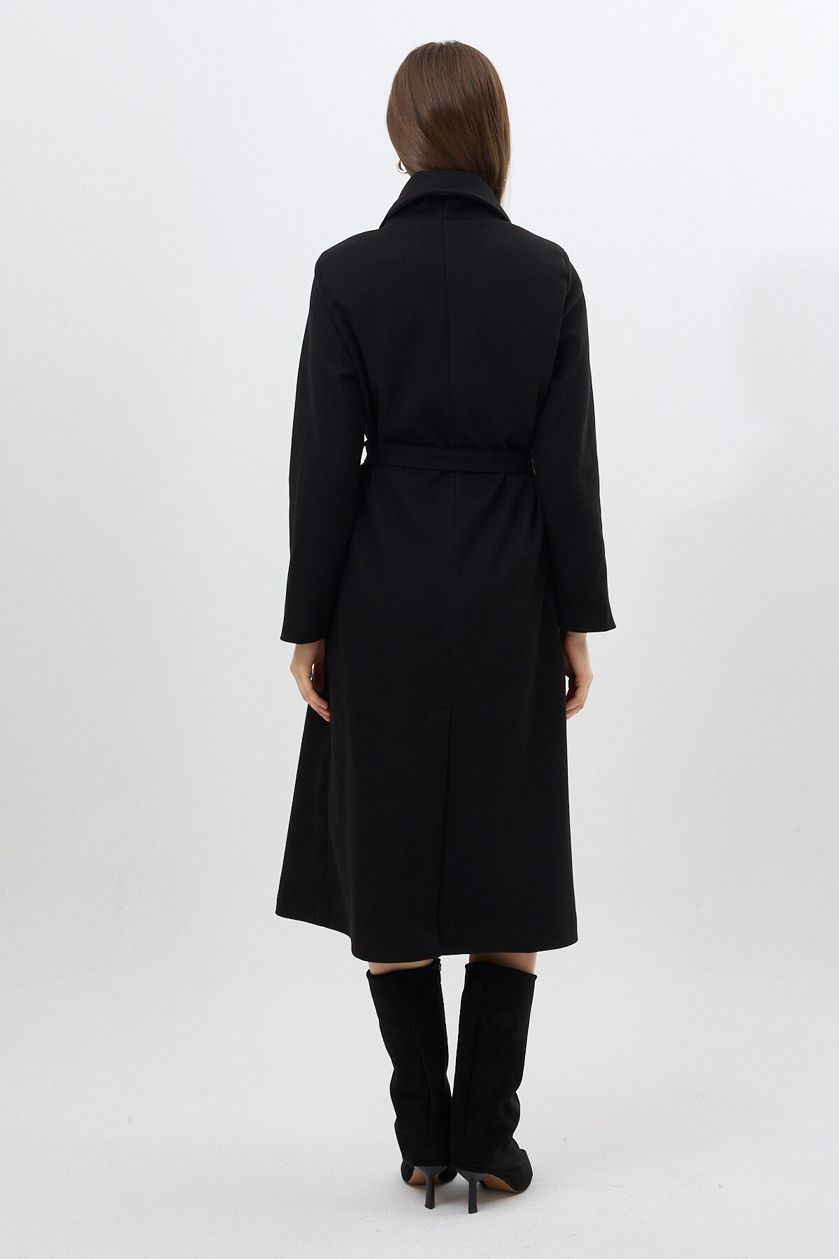 Siyah Kuşaklı Uzun Astarlı Kadın Kaban 7242A - 5