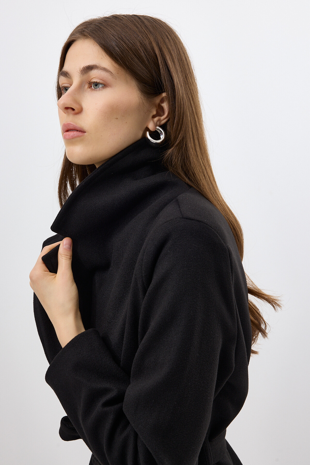 Siyah Kuşaklı Uzun Astarlı Kadın Kaban 7242A - RAYS