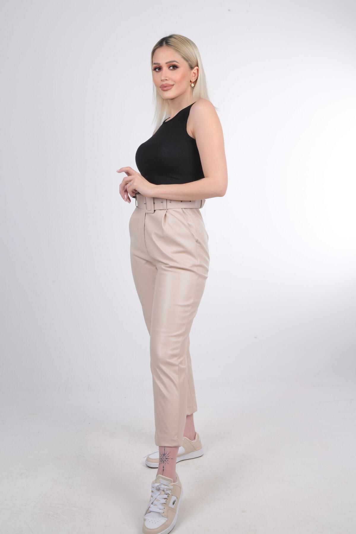 Taş Kaplama Kemer Deri Pantolon 7247A - 2