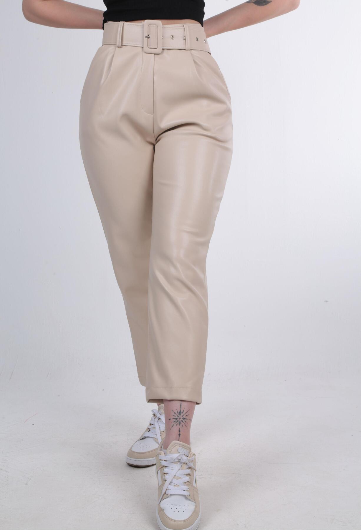 Taş Kaplama Kemer Deri Pantolon 7247A - 3