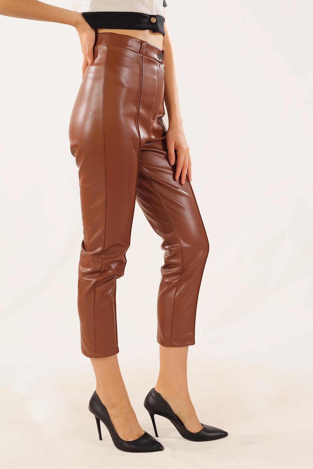 Taba Çıma Detay Deri Pantolon 7248A - 4