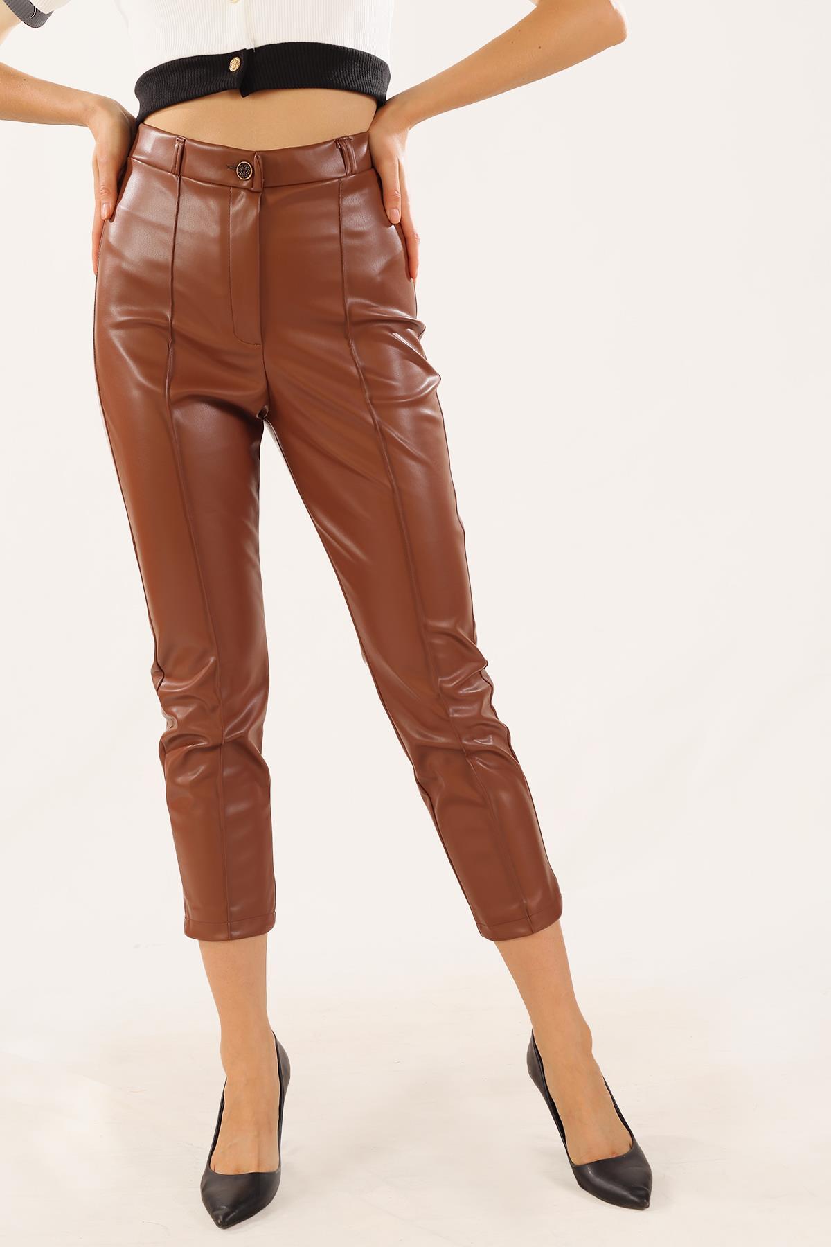 Taba Çıma Detay Deri Pantolon 7248A - 5