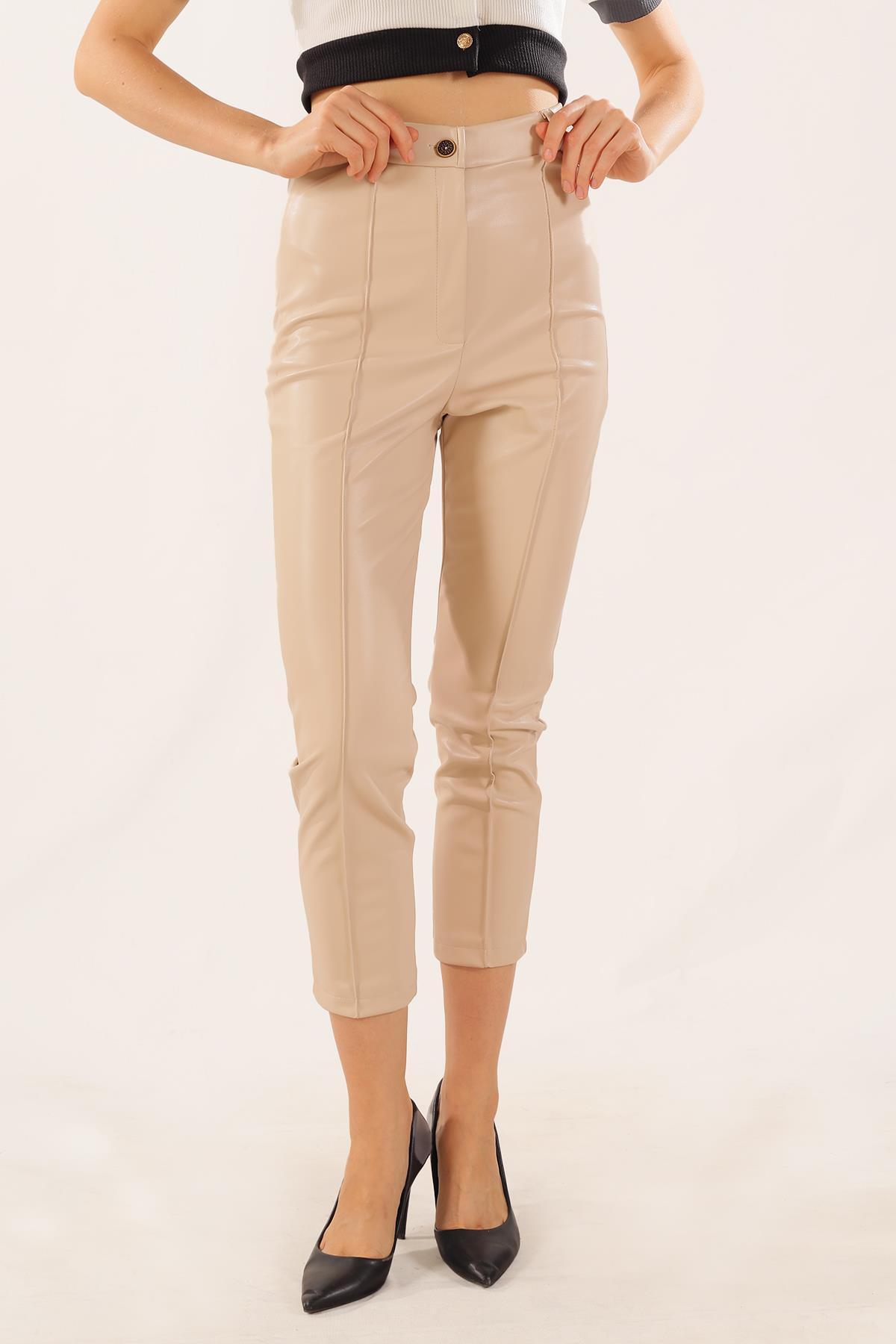 7248A Çıma Detay Deri Pantolon Taş - 3