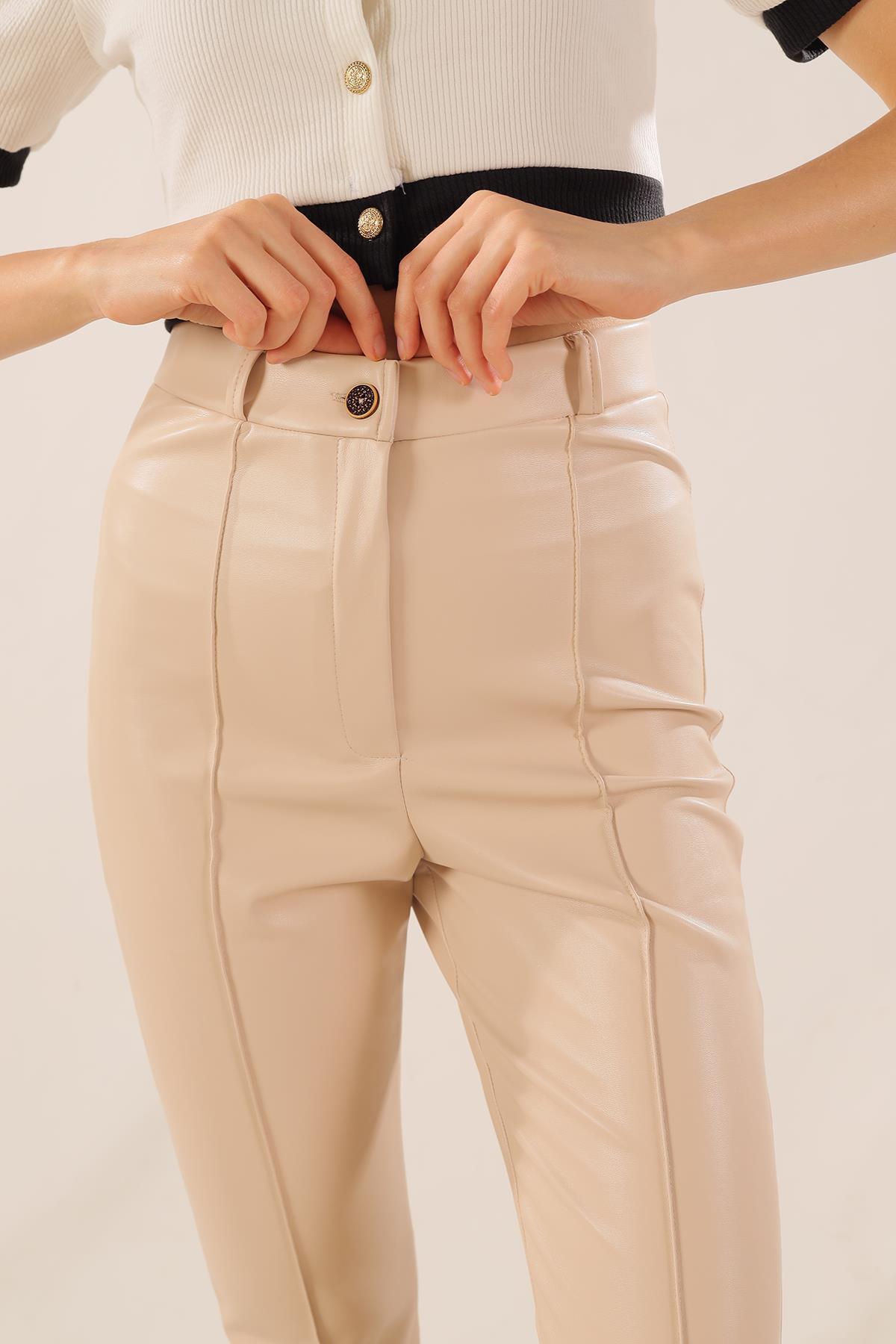 7248A Çıma Detay Deri Pantolon Taş - 6