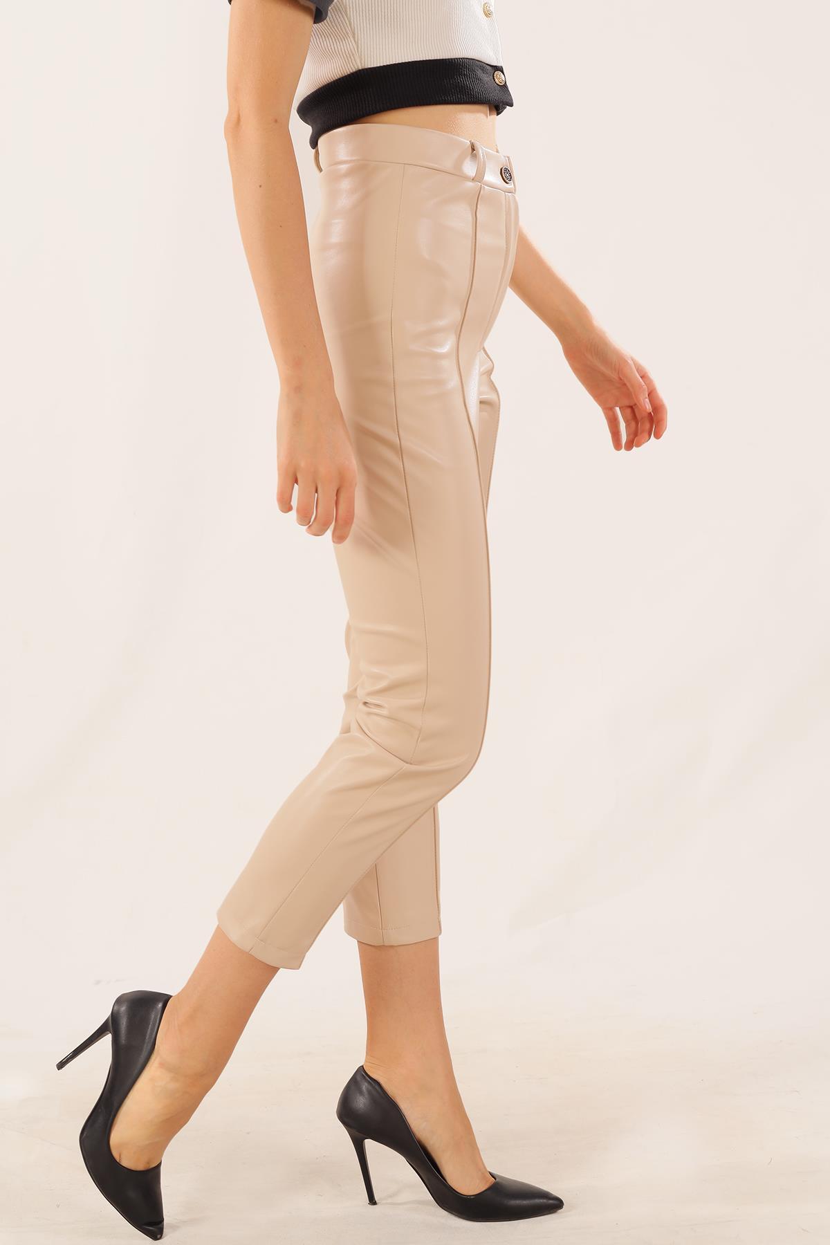 Taş Çıma Detay Deri Pantolon 7248A - 4