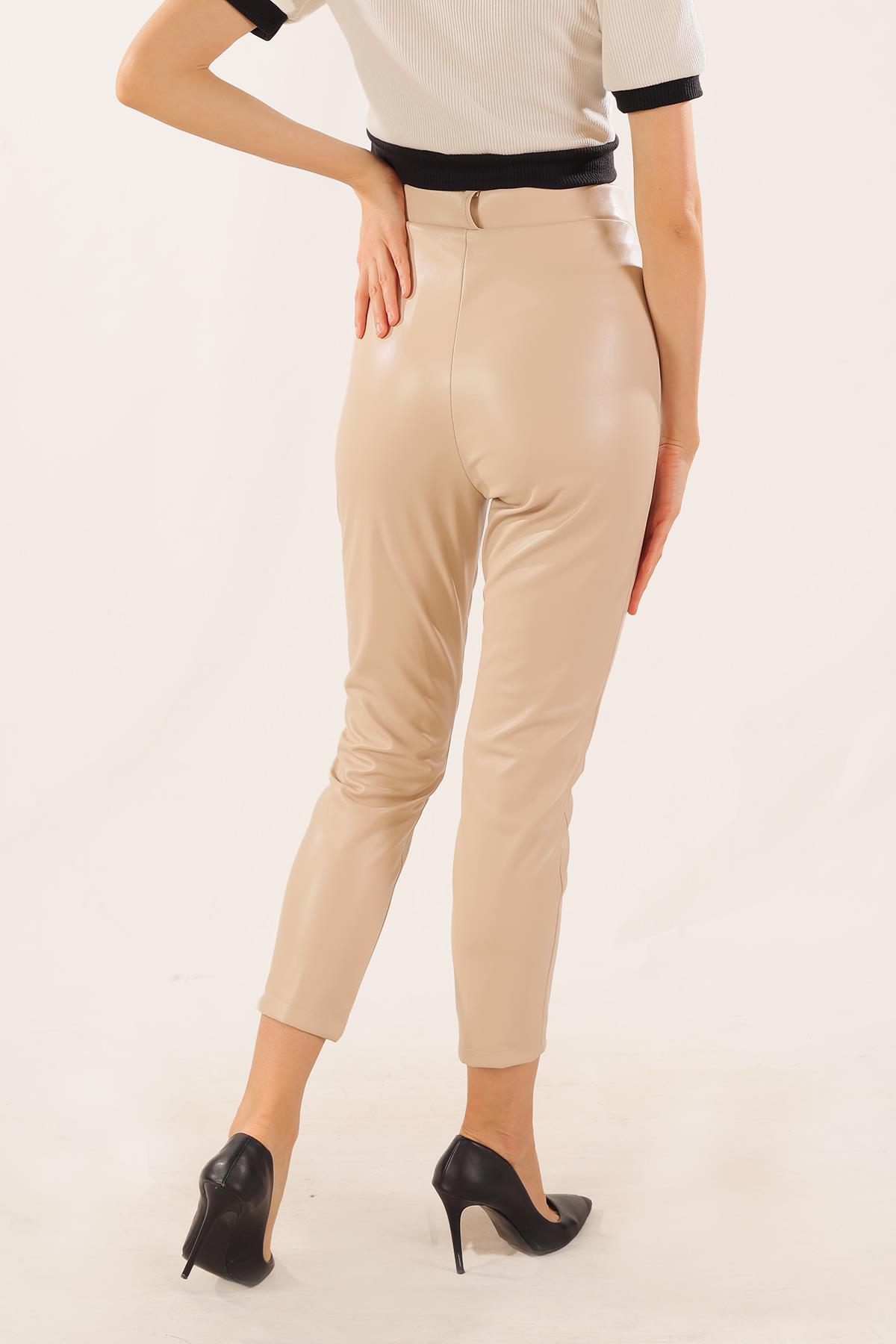Taş Çıma Detay Deri Pantolon 7248A - 7