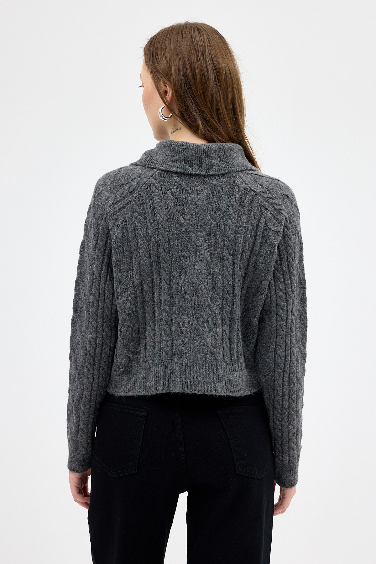 Antrasit Kadın Taş İşlemeli Örgü Hırka 7265 - 5