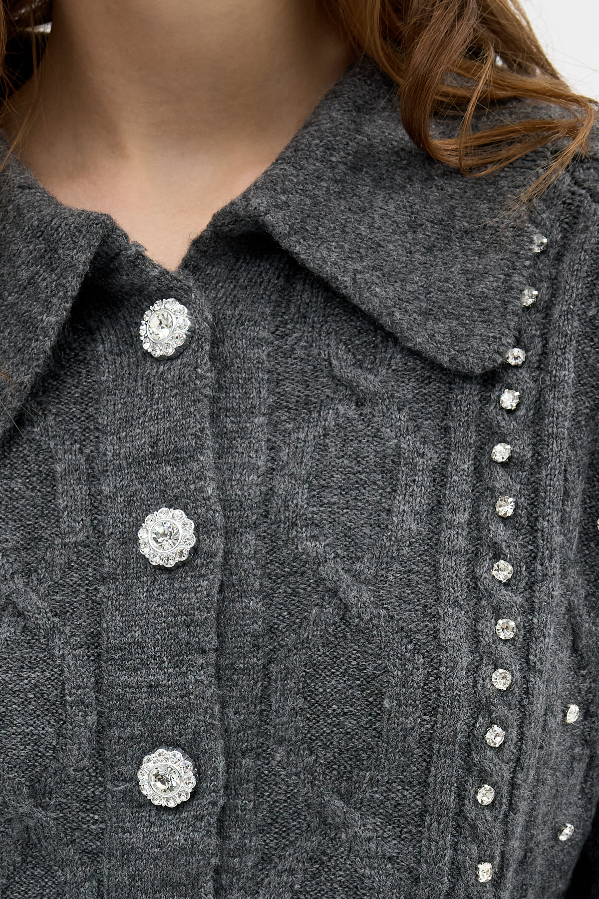 Antrasit Kadın Taş İşlemeli Örgü Hırka 7265 - RAYS