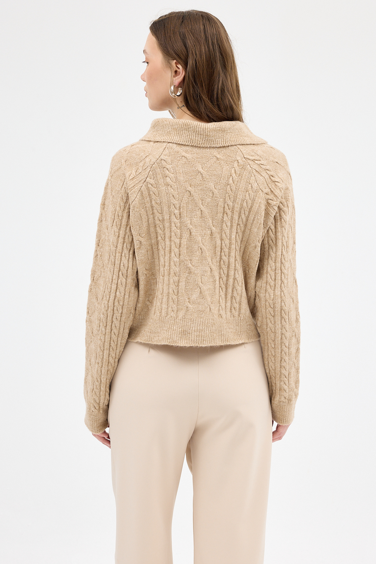 Bej Kadın Taş İşlemeli Örgü Hırka 7265 - 5