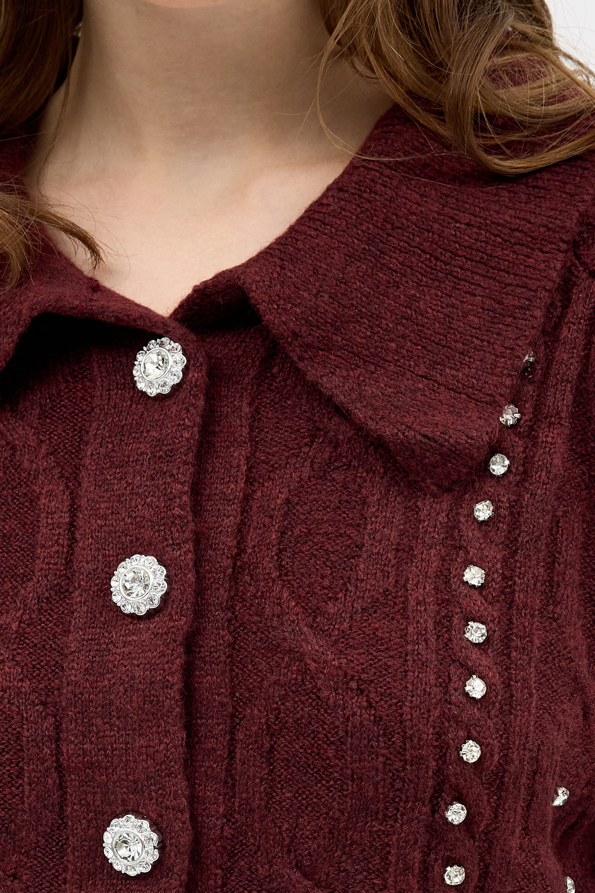 Bordo Kadın Taş İşlemeli Örgü Hırka 7265 - RAYS