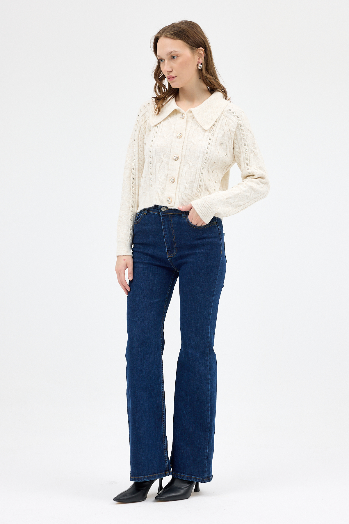 Natural Kadın Taş İşlemeli Örgü Hırka 7265 - 3